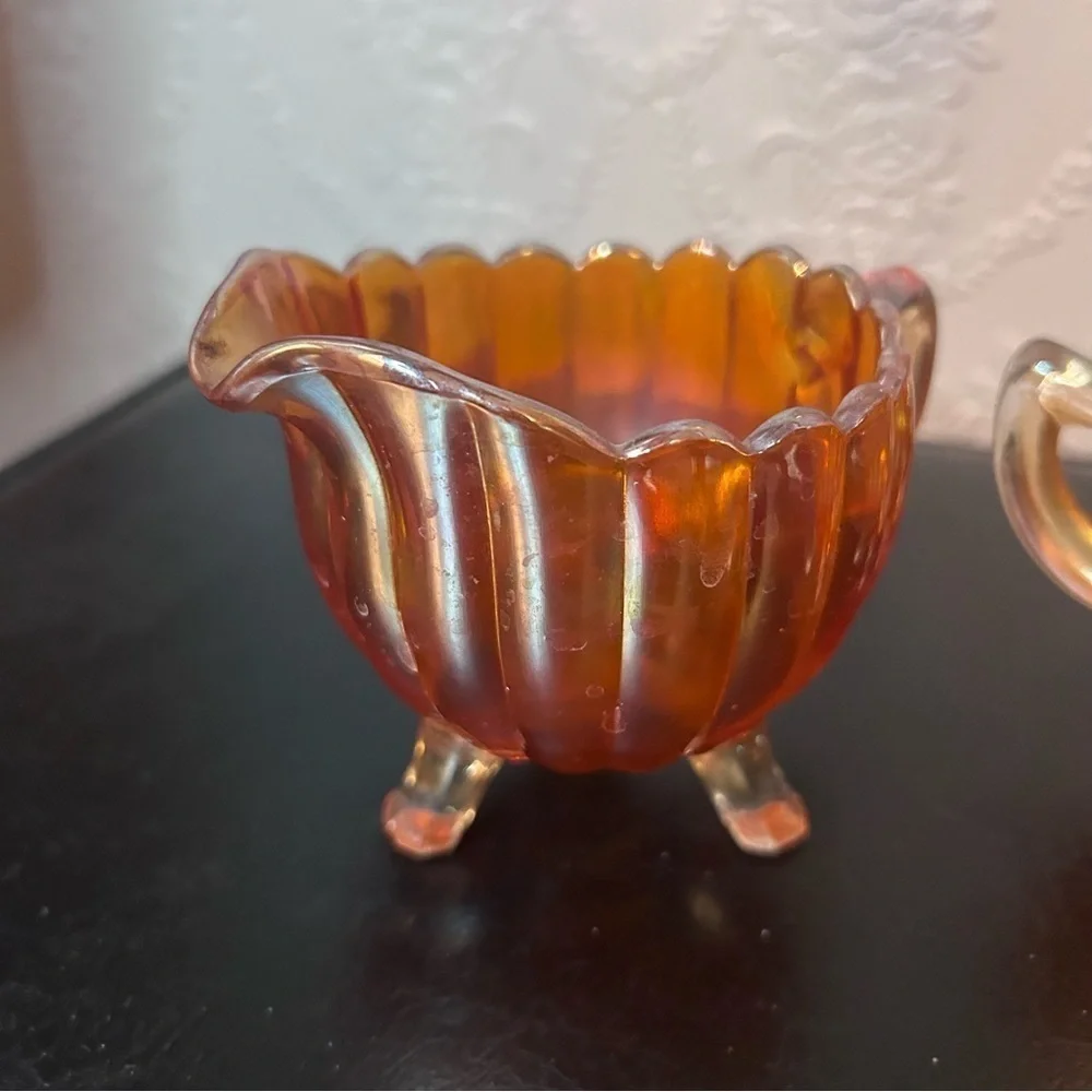 Vintage marigold iridescent Carnival Glass Imperial Pillar and flute design